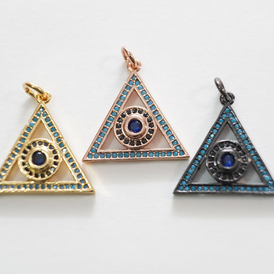 Gold Triangle Evil Eye Charms,18K Gold Filled Evil Eye Pendant,CZ Micro Pave Evil Eye Charm Bracelet Necklace for DIY Jewelry Making Supply