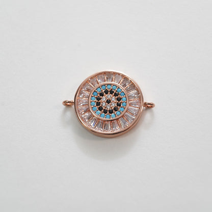 18K Gold Filled Evil Eye Connector Pendant,Evil Eye Charm Bracelet Necklace for DIY Jewelry Making Supply