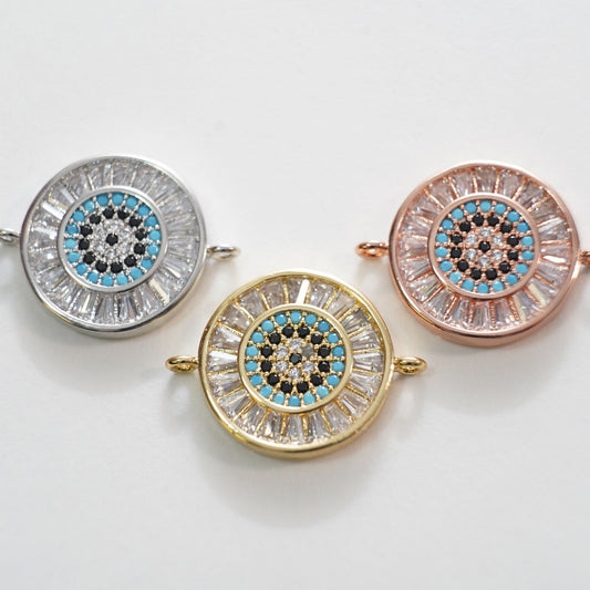 18K Gold Filled Evil Eye Connector Pendant,Evil Eye Charm Bracelet Necklace for DIY Jewelry Making Supply