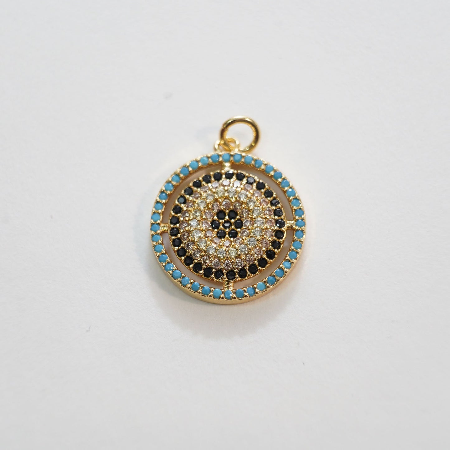 Gold Round Charms,18K Gold Filled Round Pendant,CZ Micro Pave Round Charm Bracelet Necklace for DIY Jewelry Making Supply