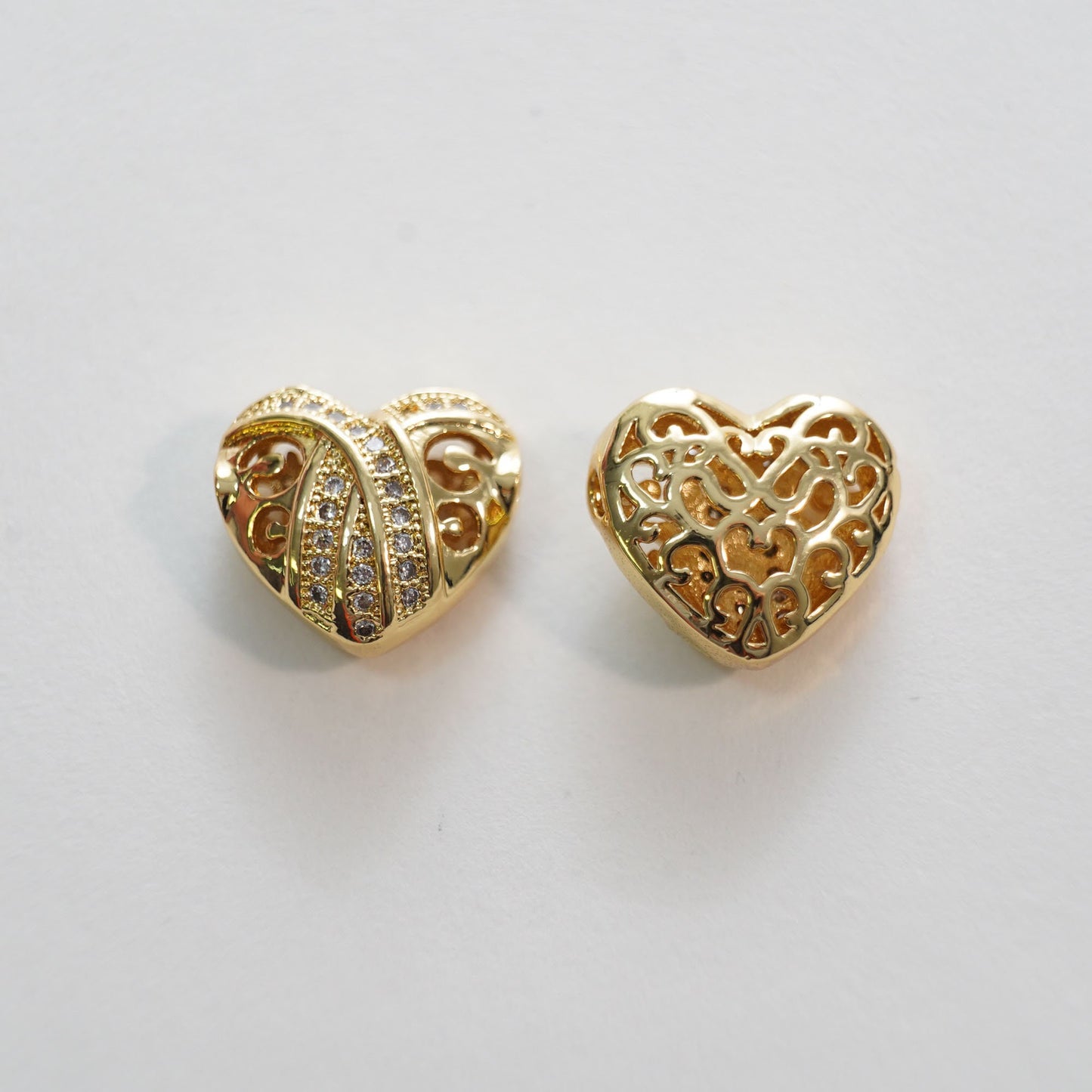 Gold Heart Beads Charms,18K Gold Filled CZ Heart Pendant,Heart Charm Bracelet Necklace for DIY Jewelry Making Supply