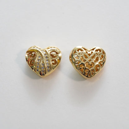 Gold Heart Beads Charms,18K Gold Filled CZ Heart Pendant,Heart Charm Bracelet Necklace for DIY Jewelry Making Supply