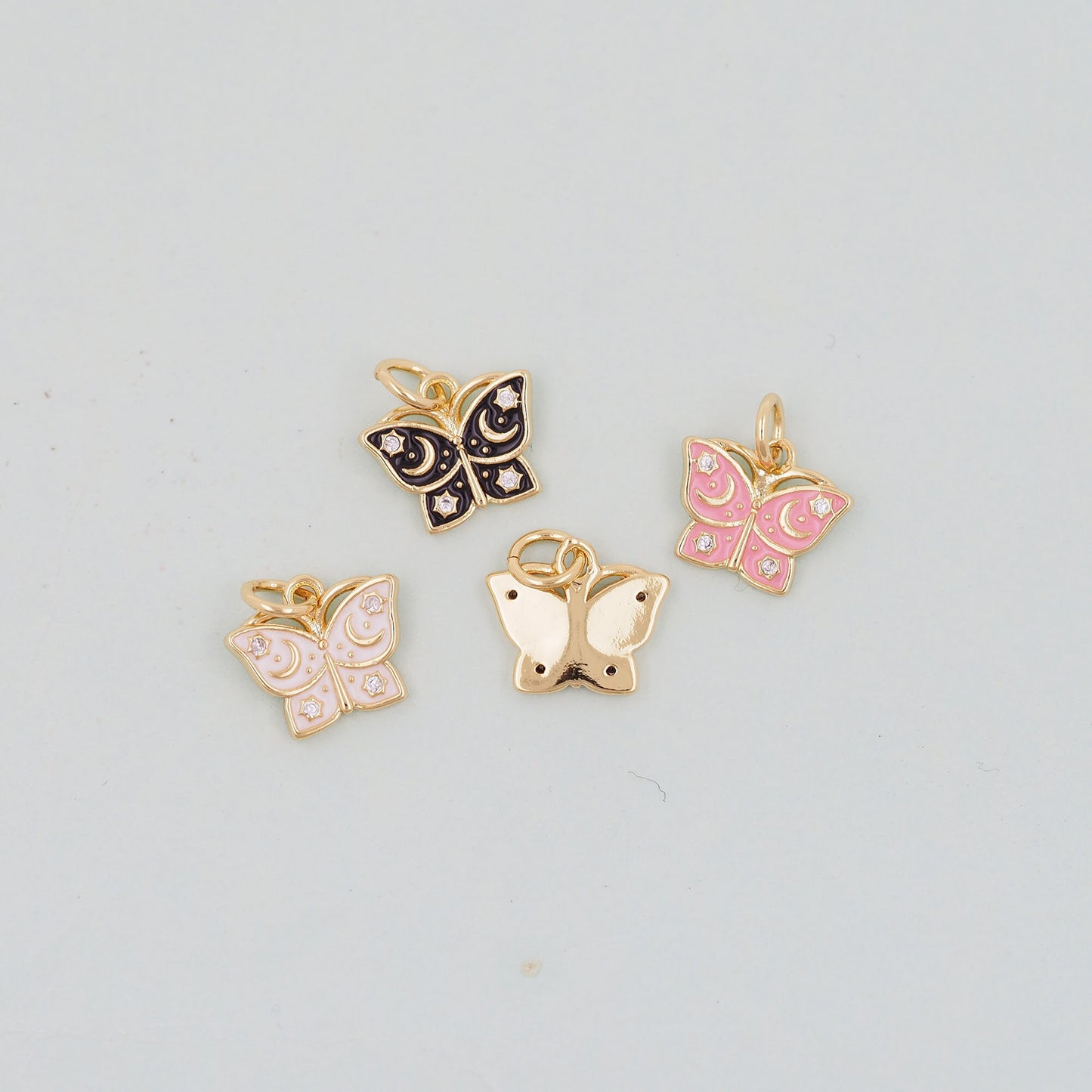 Gold Butterfly Charms,18K Gold Filled Enamel Butterfly Pendant,CZ Micro Pave Butterfly Charm Bracelet Necklace for DIY Jewelry Making Supply