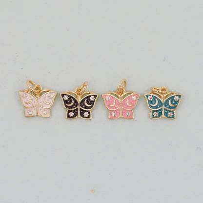 Gold Butterfly Charms,18K Gold Filled Enamel Butterfly Pendant,CZ Micro Pave Butterfly Charm Bracelet Necklace for DIY Jewelry Making Supply