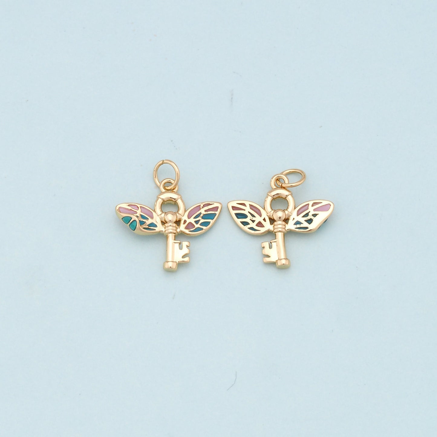 Gold Wings Key Charms,18K Gold Filled Wings Pendant Charm Bracelet Necklace for DIY Jewelry Making Supply