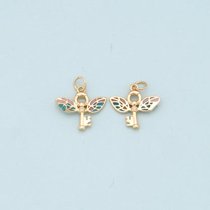 Gold Wings Key Charms,18K Gold Filled Wings Pendant Charm Bracelet Necklace for DIY Jewelry Making Supply