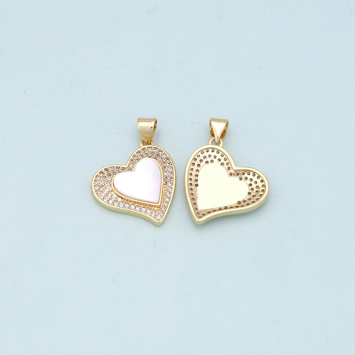 Gold Heart Charms,18K Gold Filled Heart Pendant,white shell Heart Charm Bracelet Necklace for DIY Jewelry Making Supply