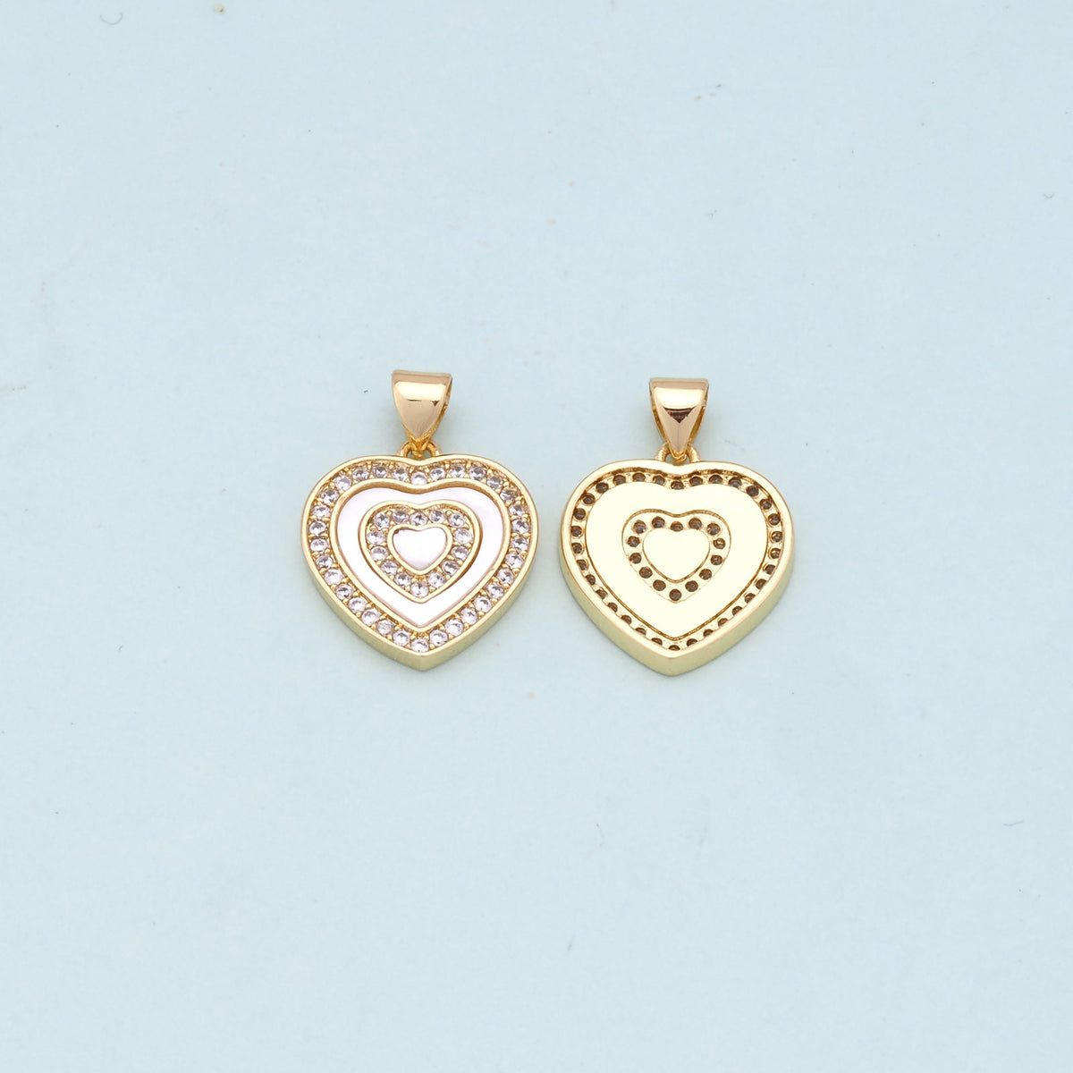 Gold Heart Charms,18K Gold Filled Heart Pendant,white shell Heart Charm Bracelet Necklace for DIY Jewelry Making Supply
