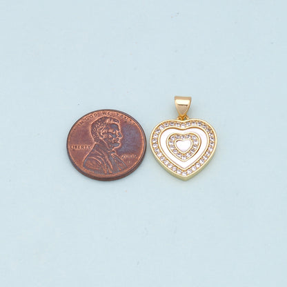 Gold Heart Charms,18K Gold Filled Heart Pendant,white shell Heart Charm Bracelet Necklace for DIY Jewelry Making Supply