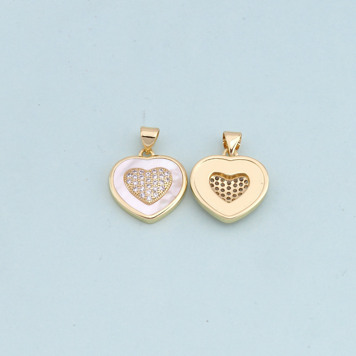 Gold Heart Charms,18K Gold Filled Heart Pendant,white shell Heart Charm Bracelet Necklace for DIY Jewelry Making Supply