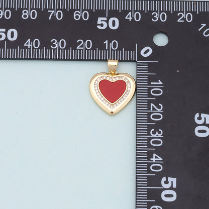 Gold Heart Charms,18K Gold Filled Heart Pendant,Red shell Heart Charm Bracelet Necklace for DIY Jewelry Making Supply