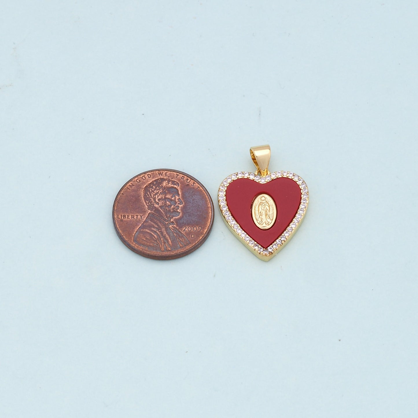 Gold Heart Our Lady Charms,18K Gold Filled Heart Pendant,Red shell Heart Virgin Mary Charm Bracelet Necklace for DIY Jewelry Making Supply