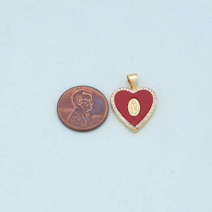 Gold Heart Our Lady Charms,18K Gold Filled Heart Pendant,Red shell Heart Virgin Mary Charm Bracelet Necklace for DIY Jewelry Making Supply