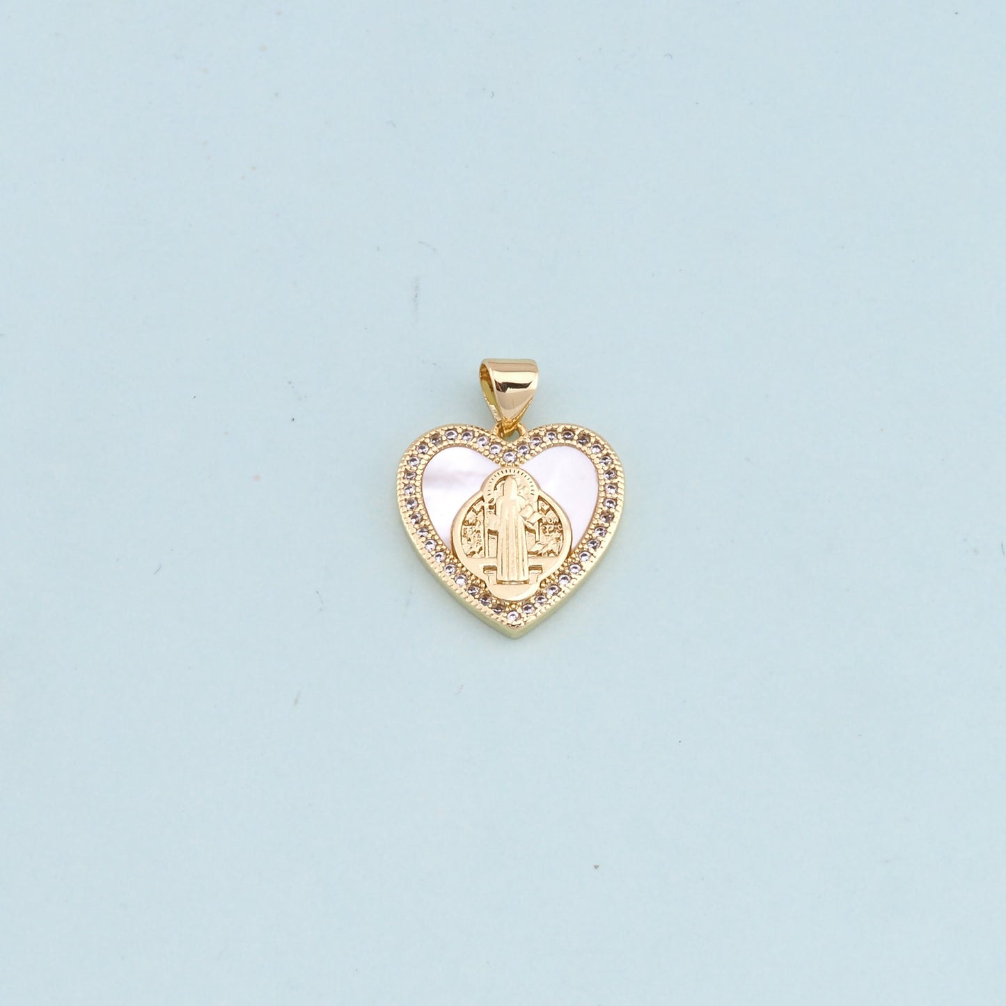 Gold Heart Our Lady Charms,18K Gold Filled Heart Pendant,shell Heart Virgin Mary Charm Bracelet Necklace for DIY Jewelry Making Supply