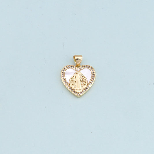 Gold Heart Our Lady Charms,18K Gold Filled Heart Pendant,shell Heart Virgin Mary Charm Bracelet Necklace for DIY Jewelry Making Supply