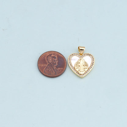 Gold Heart Our Lady Charms,18K Gold Filled Heart Pendant,shell Heart Virgin Mary Charm Bracelet Necklace for DIY Jewelry Making Supply