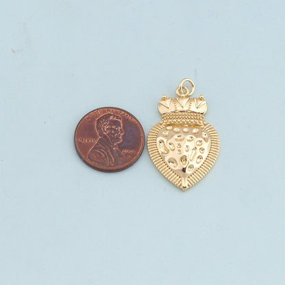 Gold sacred Heart Charms,18K Gold Filled flame sacred heart Pendant,Religious Charm Bracelet Necklace for DIY Jewelry Making 