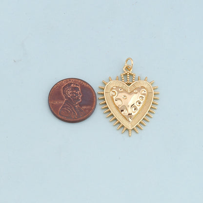 Gold sacred Heart Charms,18K Gold Filled flame sacred heart Pendant,Religious Charm Bracelet Necklace for DIY Jewelry Making 