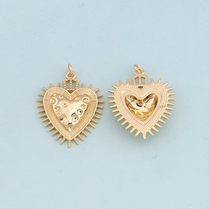 Gold sacred Heart Charms,18K Gold Filled flame sacred heart Pendant,Religious Charm Bracelet Necklace for DIY Jewelry Making 