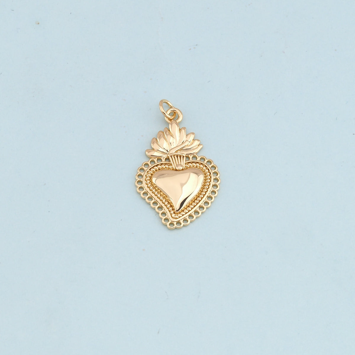 Gold sacred Heart Charms,18K Gold Filled flame sacred heart Pendant,Religious Charm Bracelet Necklace for DIY Jewelry Making 