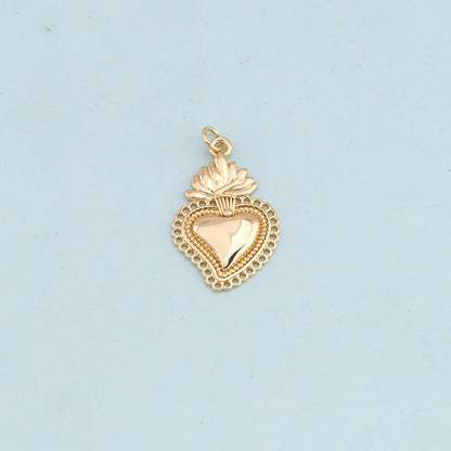 Gold sacred Heart Charms,18K Gold Filled flame sacred heart Pendant,Religious Charm Bracelet Necklace for DIY Jewelry Making 