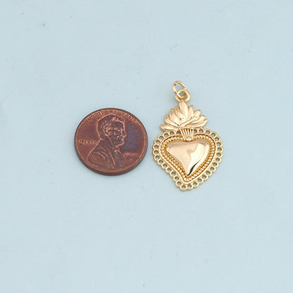 Gold sacred Heart Charms,18K Gold Filled flame sacred heart Pendant,Religious Charm Bracelet Necklace for DIY Jewelry Making 