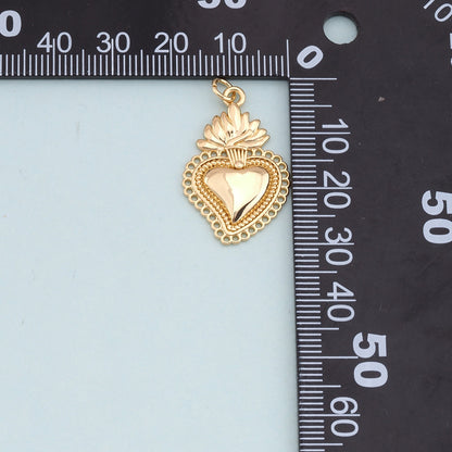Gold sacred Heart Charms,18K Gold Filled flame sacred heart Pendant,Religious Charm Bracelet Necklace for DIY Jewelry Making 