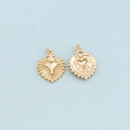 Gold sacred Heart Charms,18K Gold Filled flame sacred heart Pendant,Religious Charm Bracelet Necklace for DIY Jewelry Making 