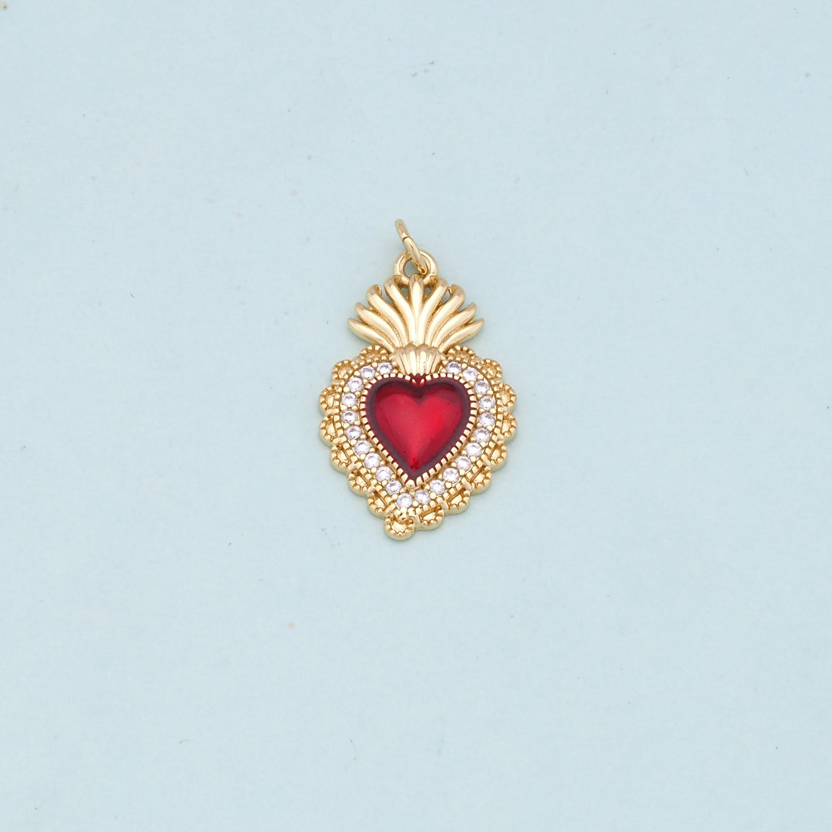 Gold Red sacred Heart Charms,18K Gold Filled flame sacred heart Pendant,Religious Charm Bracelet Necklace for DIY Jewelry Mak