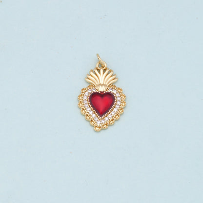 Gold Red sacred Heart Charms,18K Gold Filled flame sacred heart Pendant,Religious Charm Bracelet Necklace for DIY Jewelry Mak