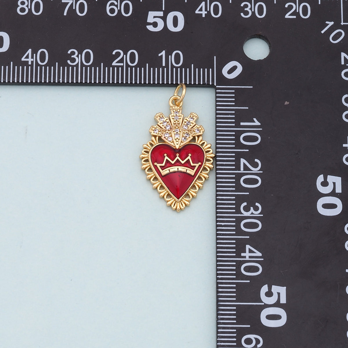 Gold Red sacred Heart Charms,18K Gold Filled flame sacred heart Pendant,Religious Charm Bracelet Necklace for DIY Jewelry Mak