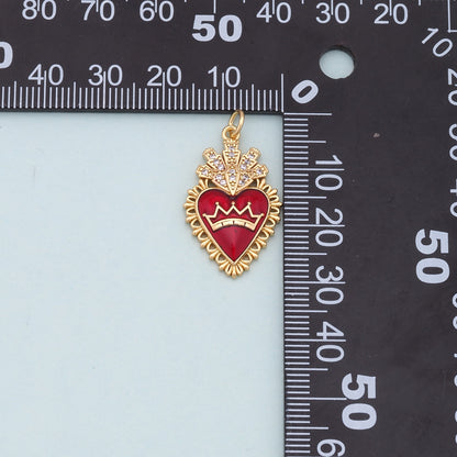 Gold Red sacred Heart Charms,18K Gold Filled flame sacred heart Pendant,Religious Charm Bracelet Necklace for DIY Jewelry Mak