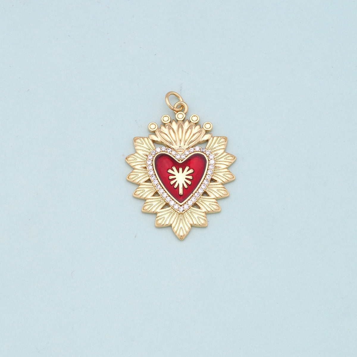Gold Red sacred Heart Charms,18K Gold Filled flame sacred heart Pendant,Religious Charm Bracelet Necklace for DIY Jewelry Mak