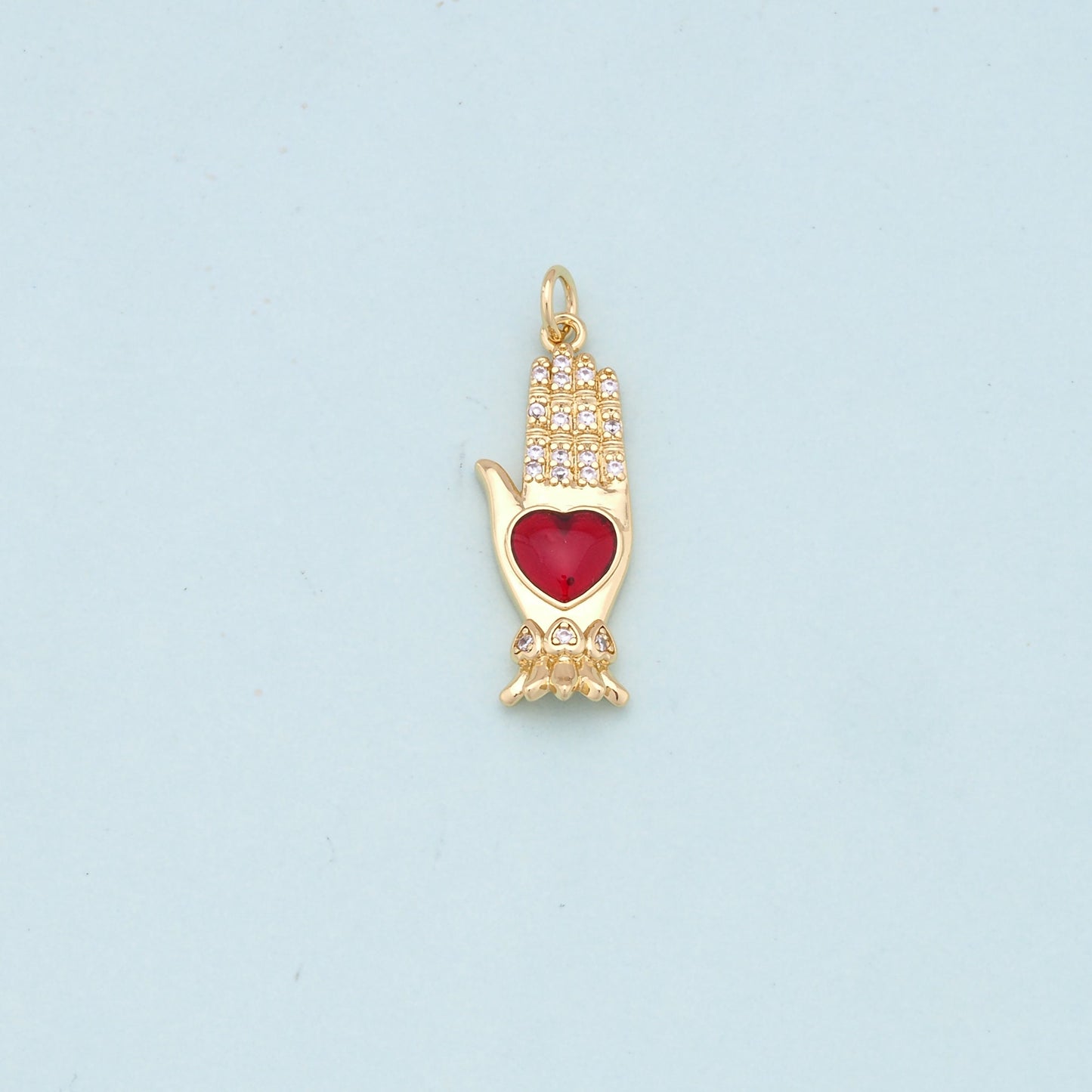 Gold Hand Heart Charms,18K Gold Filled Heart Pendant,Hand Charm Bracelet Necklace for DIY Jewelry Making Supply