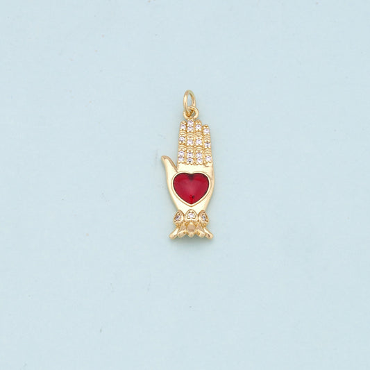 Gold Hand Heart Charms,18K Gold Filled Heart Pendant,Hand Charm Bracelet Necklace for DIY Jewelry Making Supply