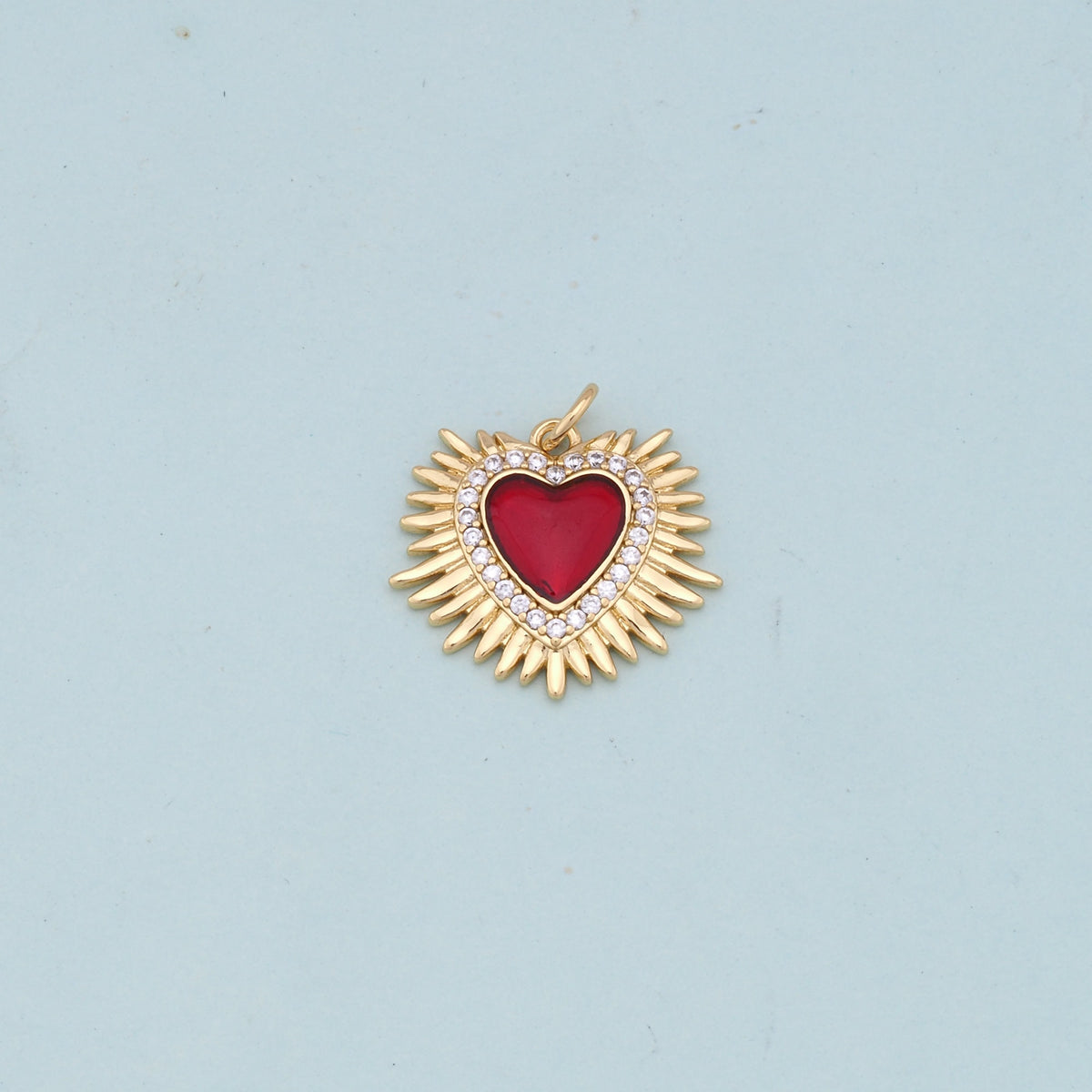 Gold Red sacred Heart Charms,18K Gold Filled flame sacred heart Pendant,Religious Charm Bracelet Necklace for DIY Jewelry Mak