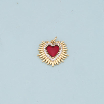 Gold Red sacred Heart Charms,18K Gold Filled flame sacred heart Pendant,Religious Charm Bracelet Necklace for DIY Jewelry Mak
