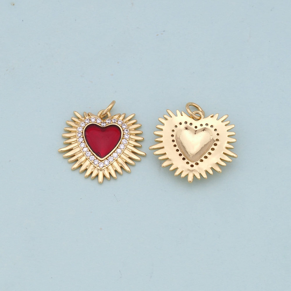 Gold Red sacred Heart Charms,18K Gold Filled flame sacred heart Pendant,Religious Charm Bracelet Necklace for DIY Jewelry Mak
