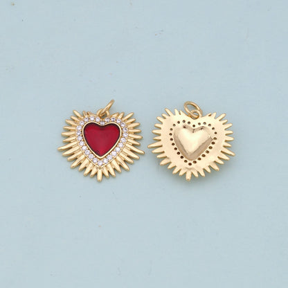 Gold Red sacred Heart Charms,18K Gold Filled flame sacred heart Pendant,Religious Charm Bracelet Necklace for DIY Jewelry Mak