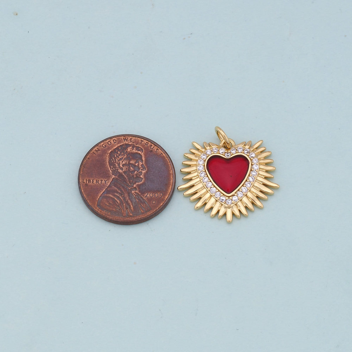Gold Red sacred Heart Charms,18K Gold Filled flame sacred heart Pendant,Religious Charm Bracelet Necklace for DIY Jewelry Mak
