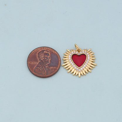 Gold Red sacred Heart Charms,18K Gold Filled flame sacred heart Pendant,Religious Charm Bracelet Necklace for DIY Jewelry Mak