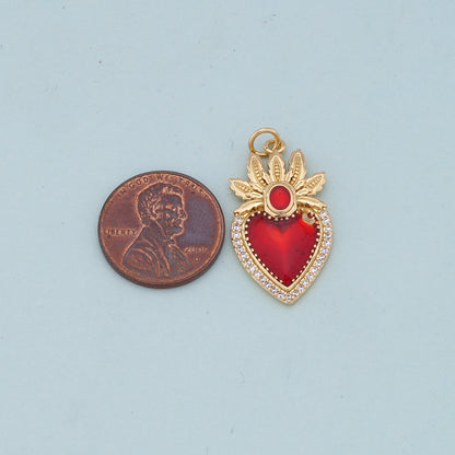 18K Gold Filled Sacred Heart Charm Pendant for Jewelry Making