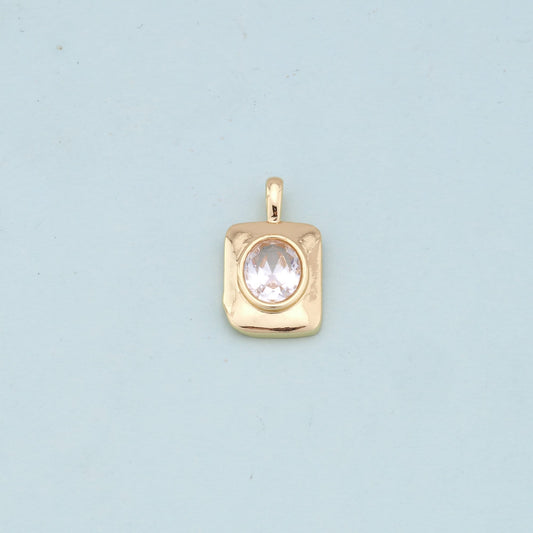 Gold Rectangle Charms,18K Gold Filled Rectangle Pendant,oval crystal Charm Bracelet Necklace for DIY Jewelry Making Supply