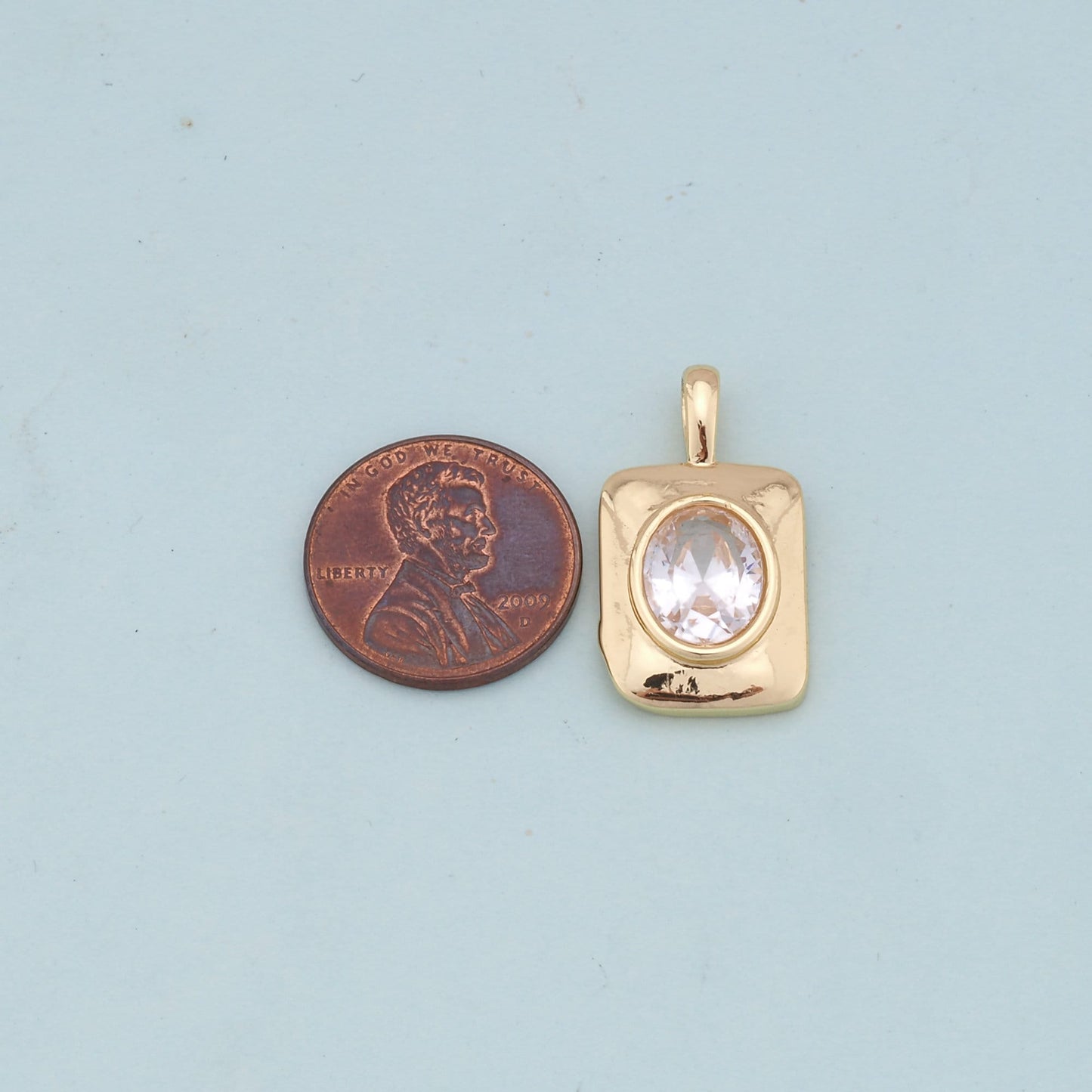 Gold Rectangle Charms,18K Gold Filled Rectangle Pendant,oval crystal Charm Bracelet Necklace for DIY Jewelry Making Supply