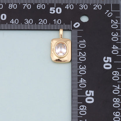Gold Rectangle Charms,18K Gold Filled Rectangle Pendant,oval crystal Charm Bracelet Necklace for DIY Jewelry Making Supply