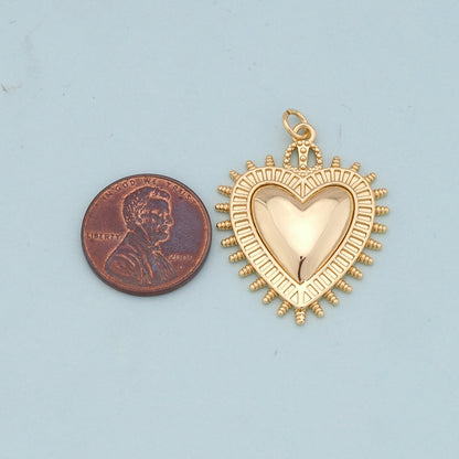 Gold sacred Heart Charms,18K Gold Filled flame sacred heart Pendant,Religious Charm Bracelet Necklace for DIY Jewelry Making Supply