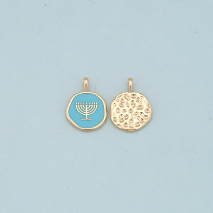Gold enamel Menorah Charms,18K Gold Filled enamel Pendant Charm Bracelet Necklace for DIY Jewelry Making Supply