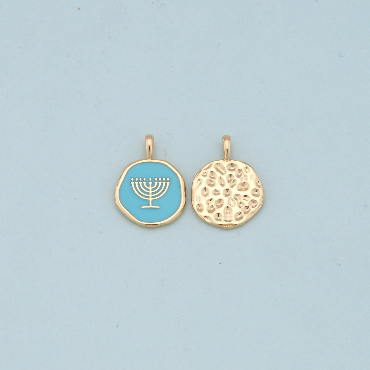 Gold enamel Menorah Charms,18K Gold Filled enamel Pendant Charm Bracelet Necklace for DIY Jewelry Making Supply