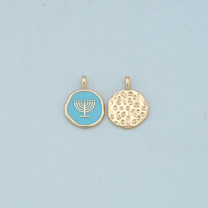 Gold enamel Menorah Charms,18K Gold Filled enamel Pendant Charm Bracelet Necklace for DIY Jewelry Making Supply