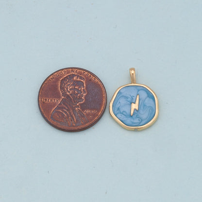 18K Gold Filled lightning Pendant,Enamel lightning Charm Bracelet Necklace for DIY Jewelry Making Supply